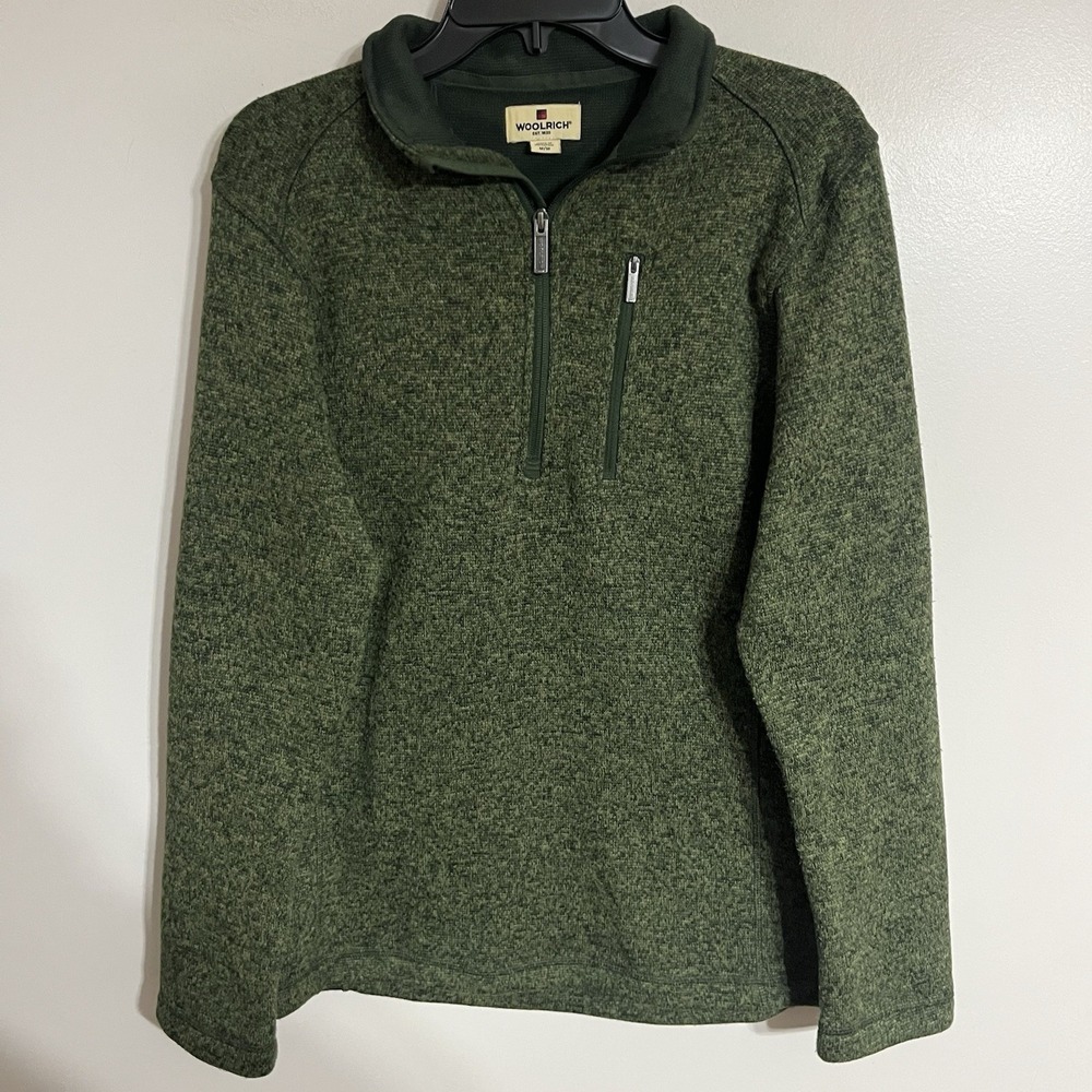Woolrich Pullover Mens Size Medium Green 1/4 Zip Heather Fleece Better‎ Sweater